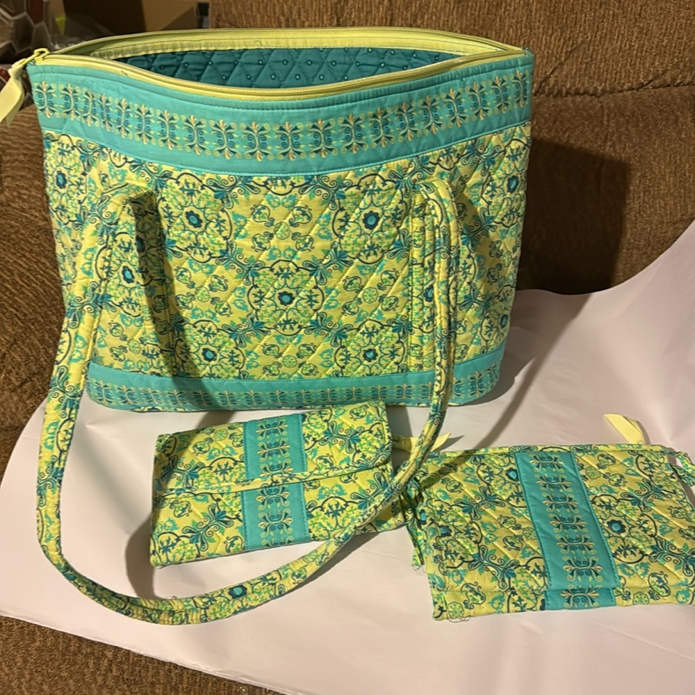 Lemon Hill Cotton Quilted Tote Bag, Wallet, Pouch set